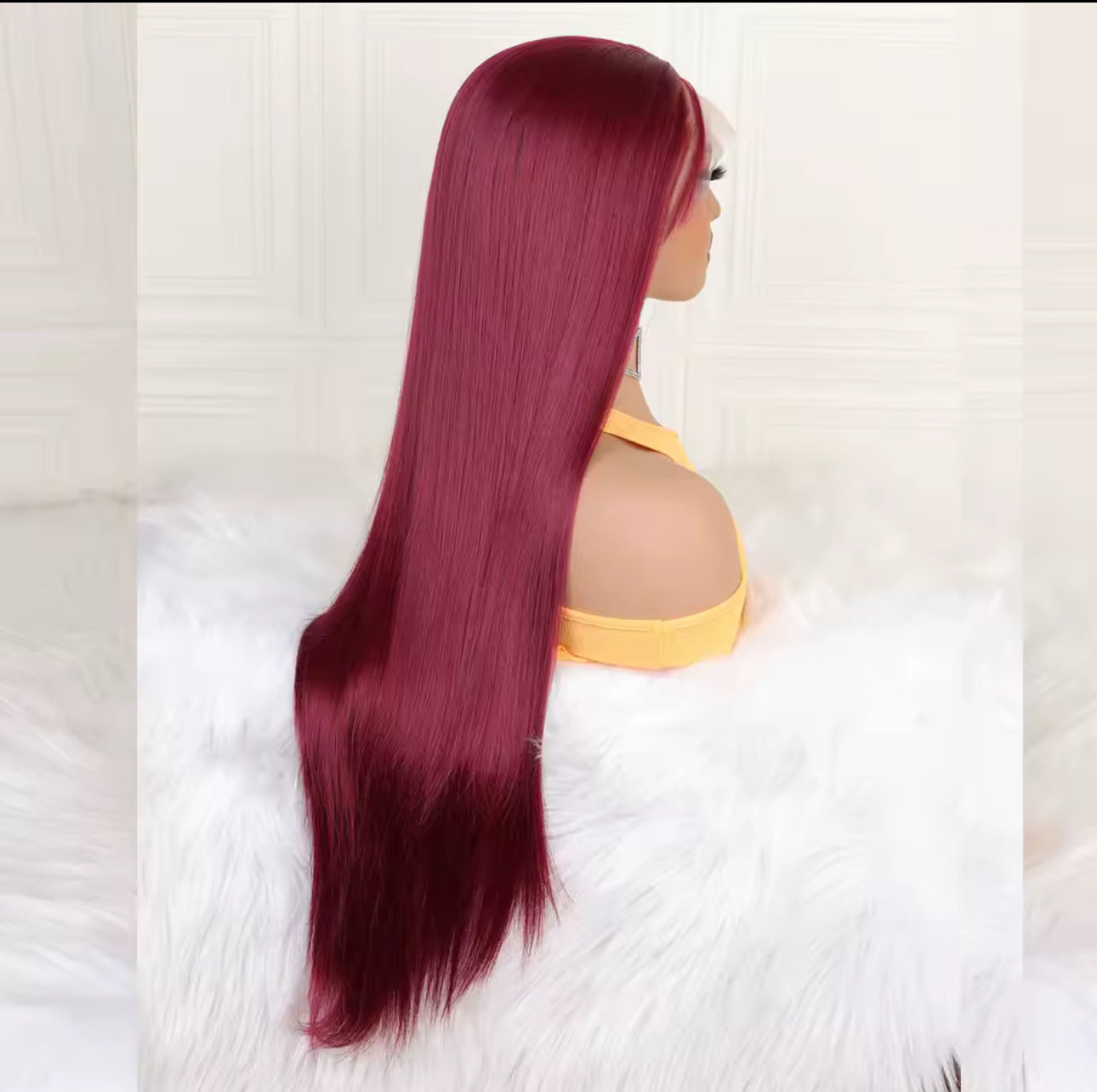 Burgundy synthetic lace front wig