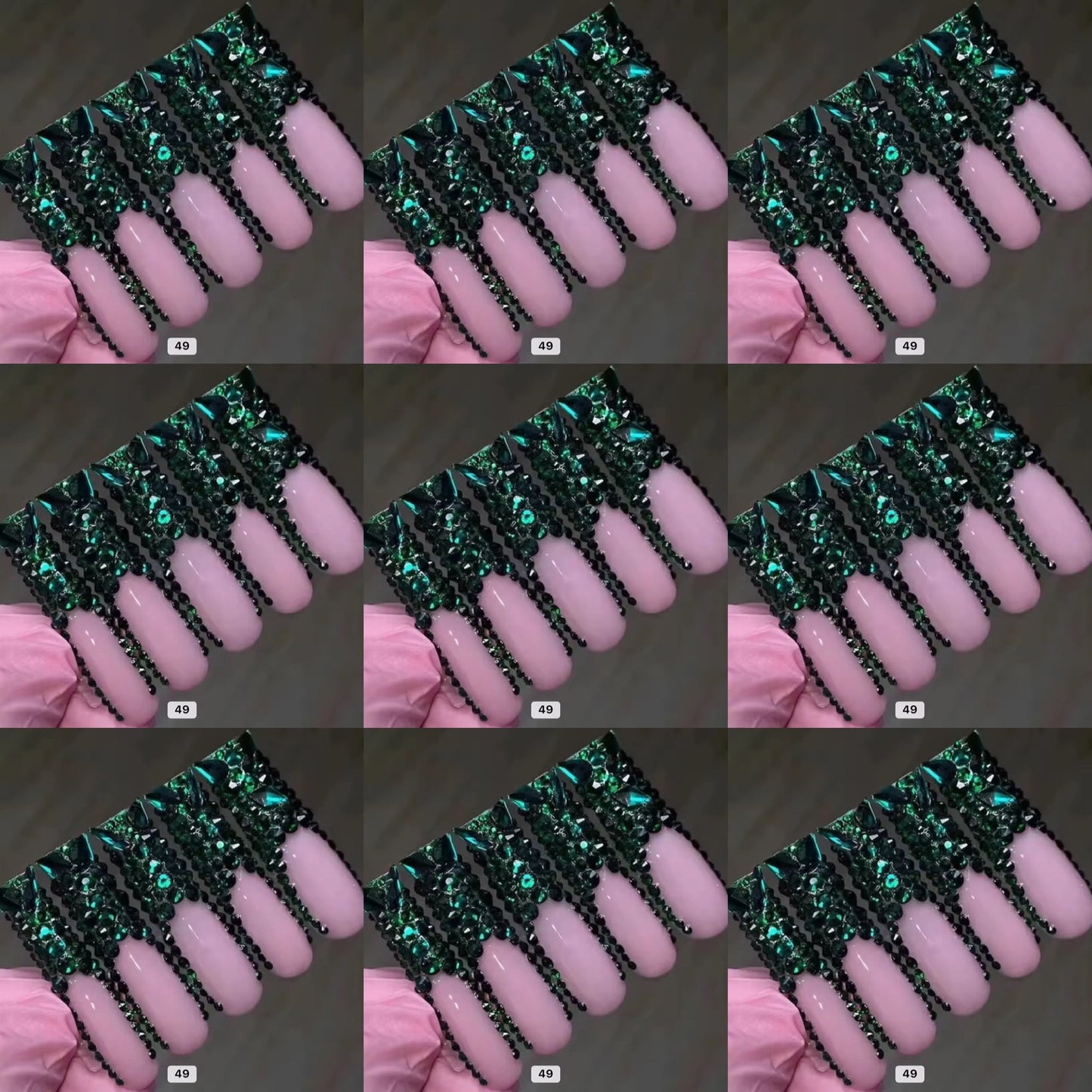 Green crystal long press on nails