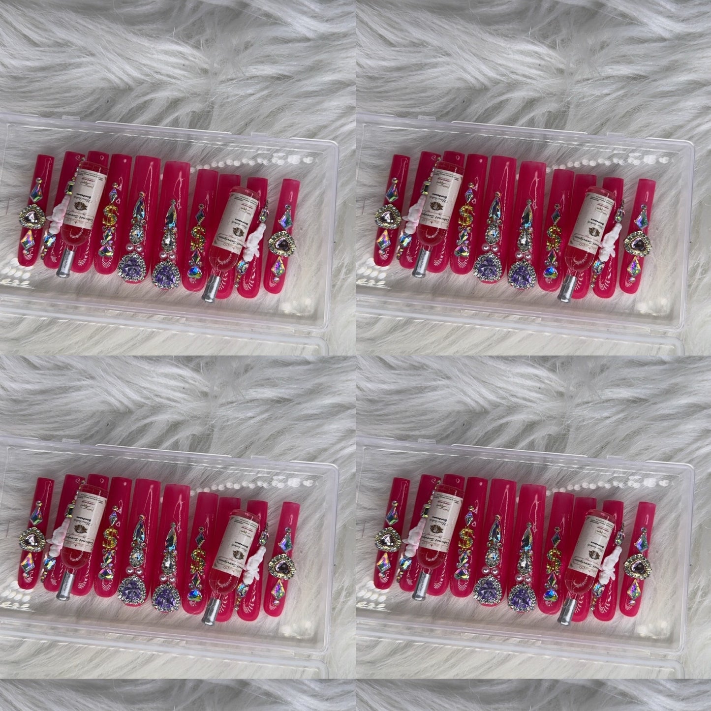 Pink acrylic press on nails with champagne