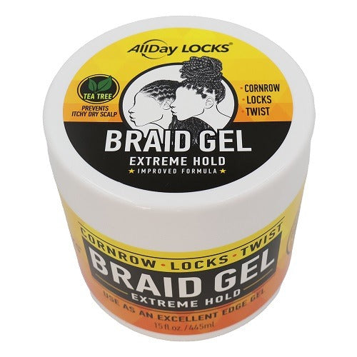 AllDay Locks Braid Gel (Bucket) | Extreme Hold, High Shine | Frizz & Flake-Free Edge Control | Tea Tree, Lavender, Peppermint Oil | Slick & Style Braids, Locks, Twists, Cornrows