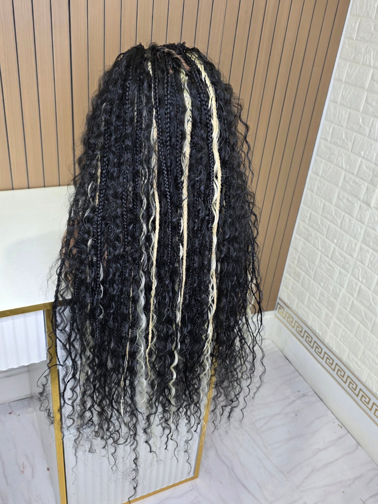 Black knotless boho braided wig full lace
