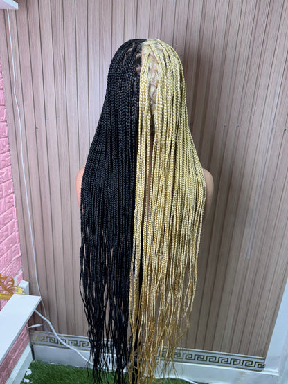 Black and blonde sided knotless braided wig fullace