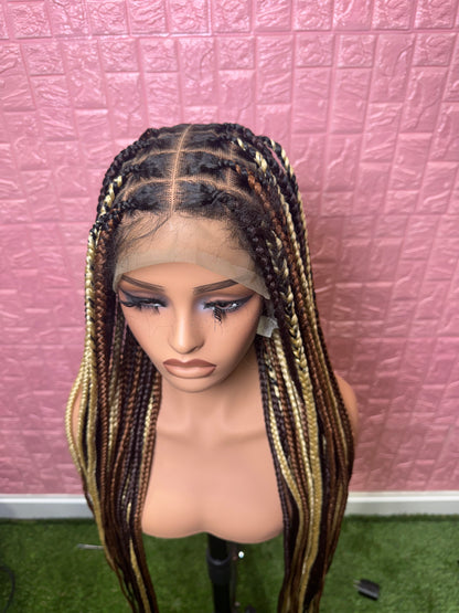 Chocolate mix knotless braided wig fullace clearance sales