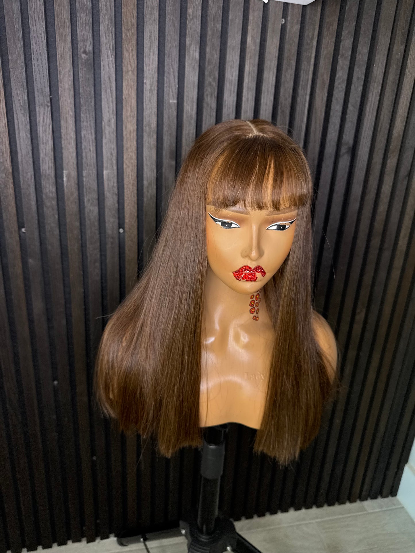 Raw human hair bone straight fringe brown