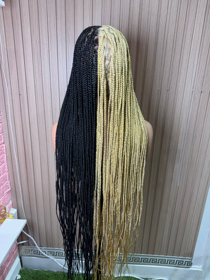 Black and blonde sided knotless braided wig fullace