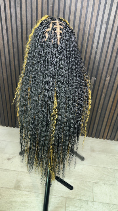 Black and honey blonde two colors mix boho knotless braided wig 40 inches full lace