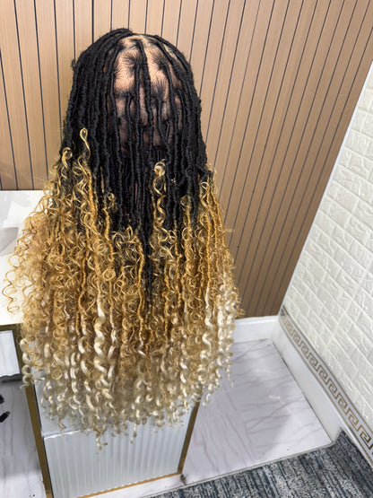 Boho locs knotless braided wig blonde and black