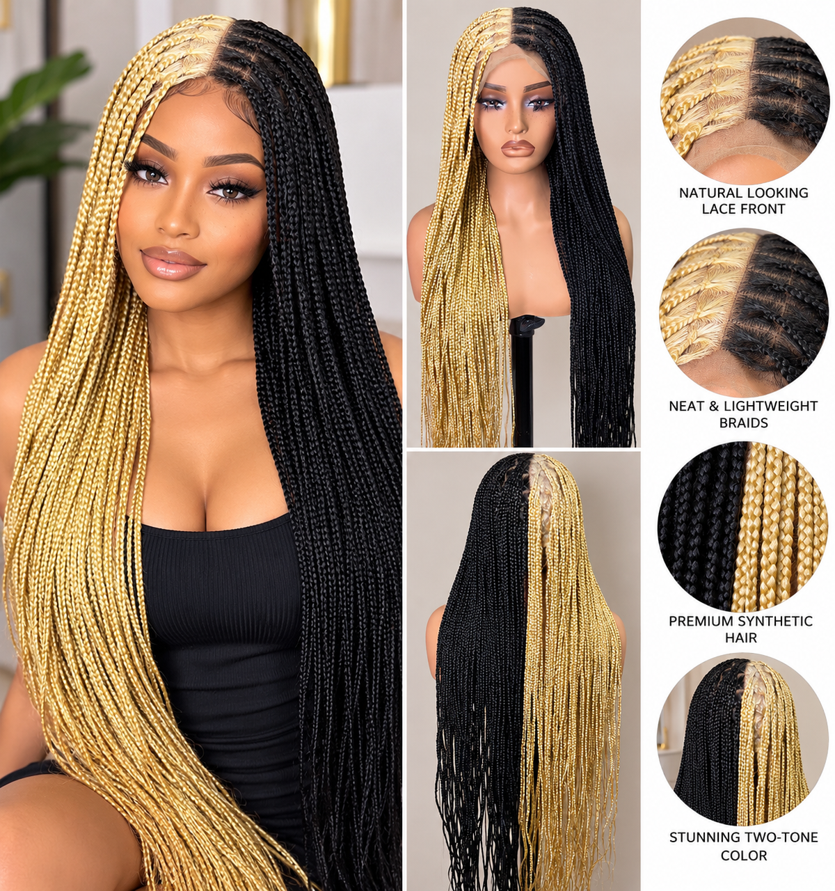 Black and blonde sided knotless braided wig fullace