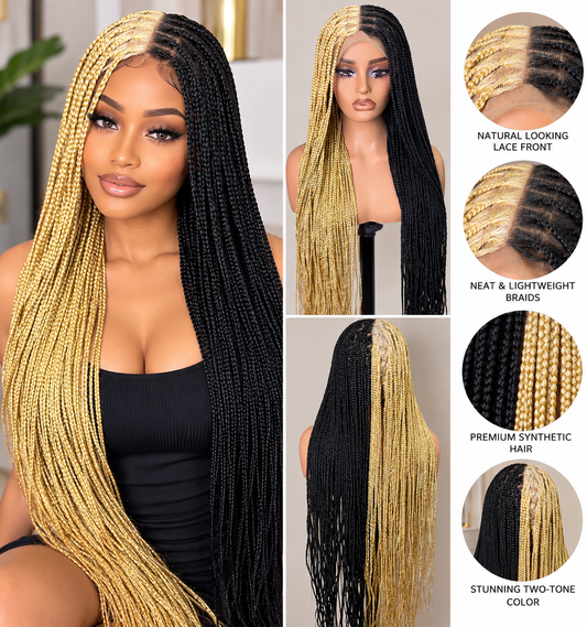 Black and blonde sided knotless braided wig fullace