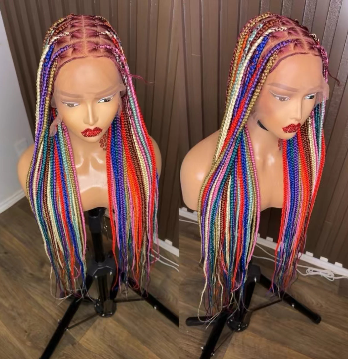 Rainbow fullace knotless braided wig