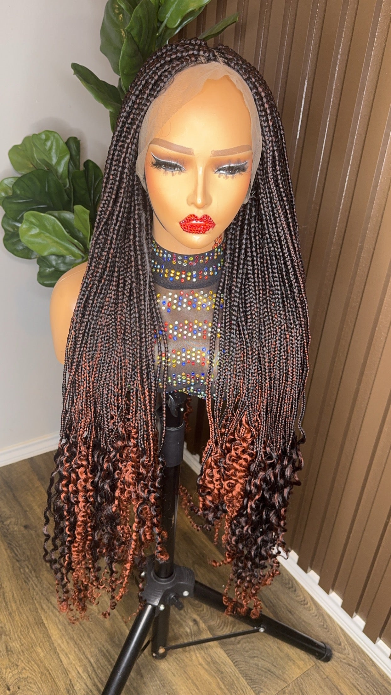 Omber curly tips braided wig