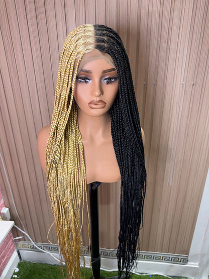Black and blonde sided knotless braided wig fullace