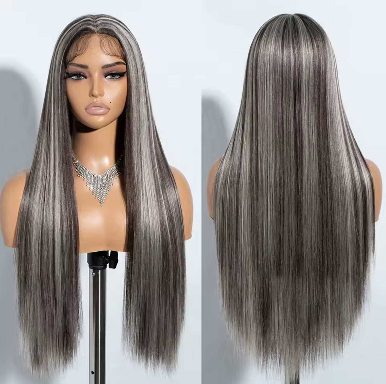 Gray highlights synthetic wig