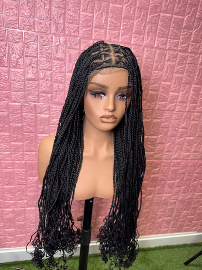 Black curl pics knotless braided wig clearnace sales