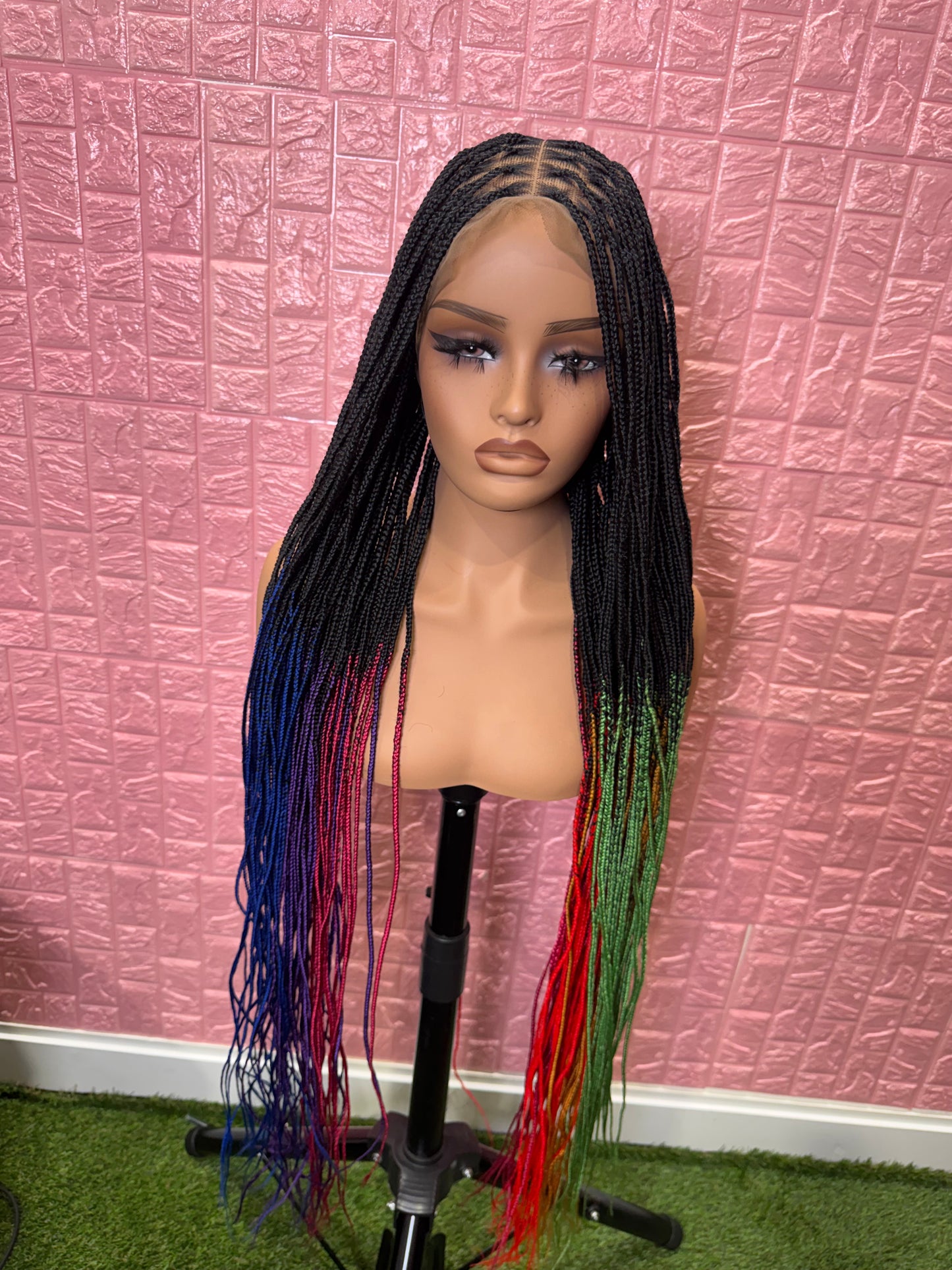 Rainbow Ombre knotless braided wig