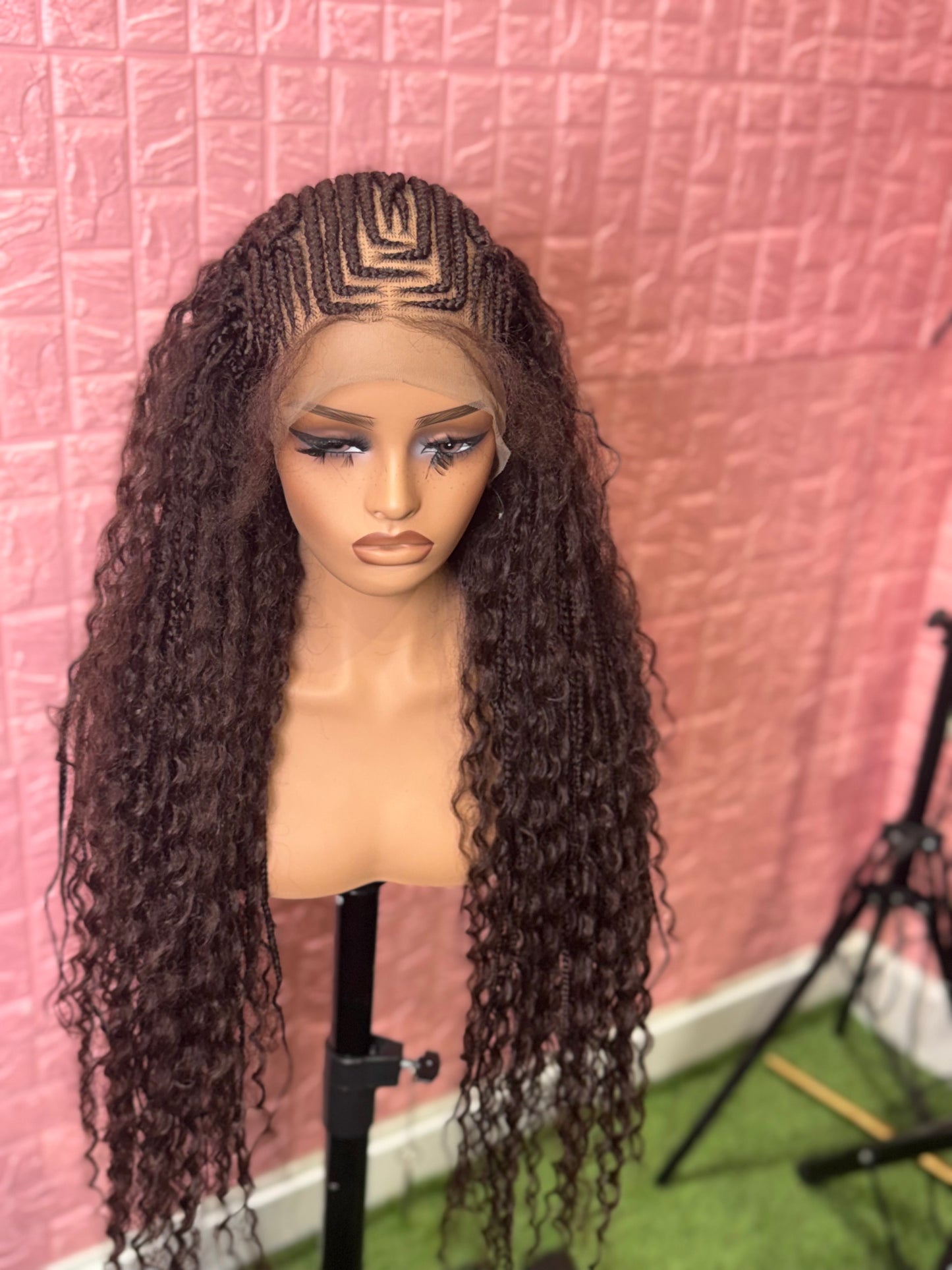 Brown braids front boho knotless braided wig full lace