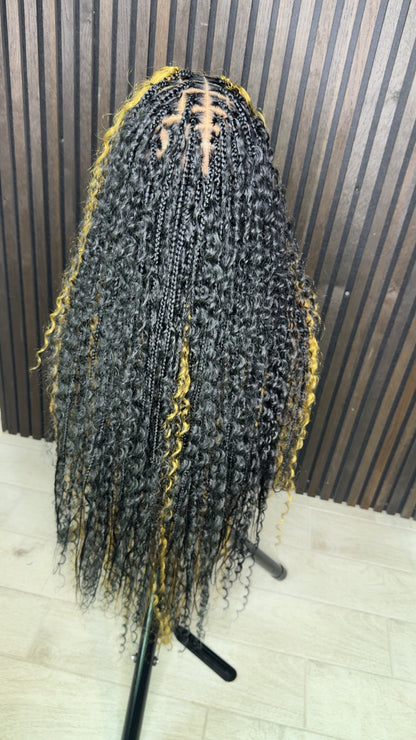 Black and honey blonde two colors mix boho knotless braided wig 40 inches full lace