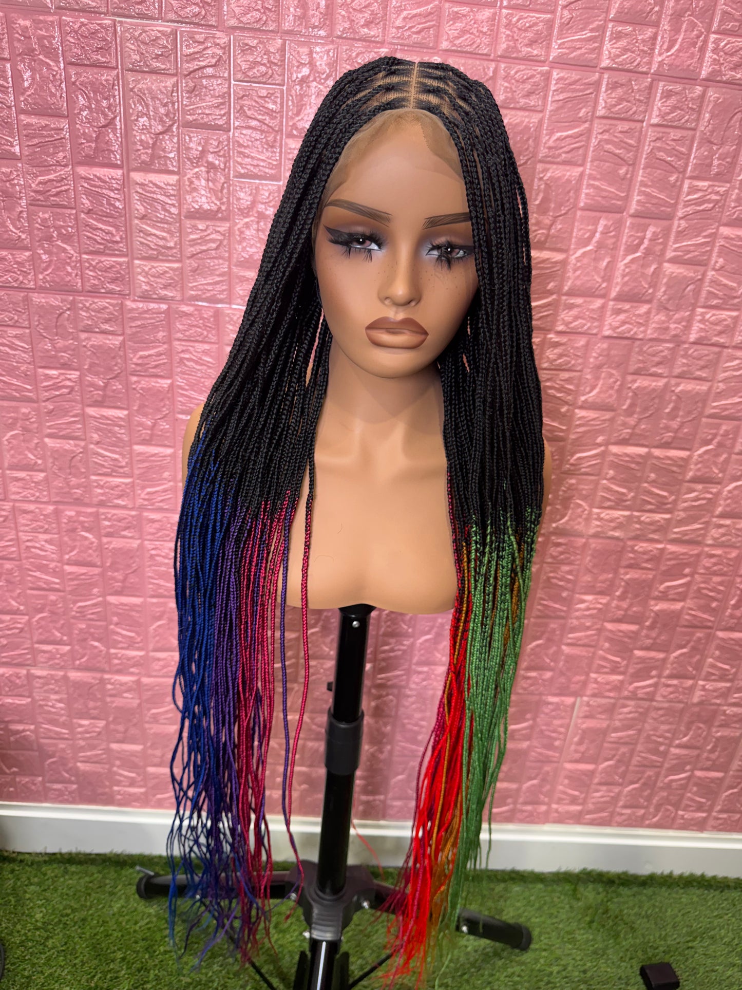Rainbow Ombre knotless braided wig