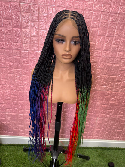 Rainbow Ombre knotless braided wig