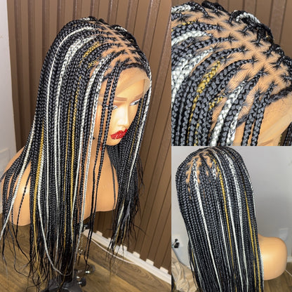 Black knotless braided wig with highlights