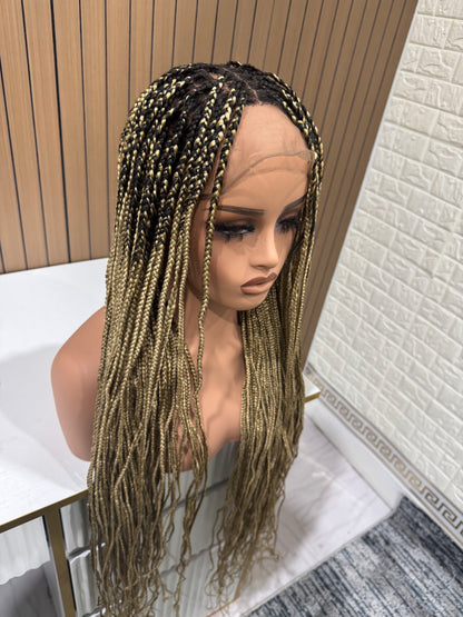 Honeymix blonde dark root fullace knotless braided wig