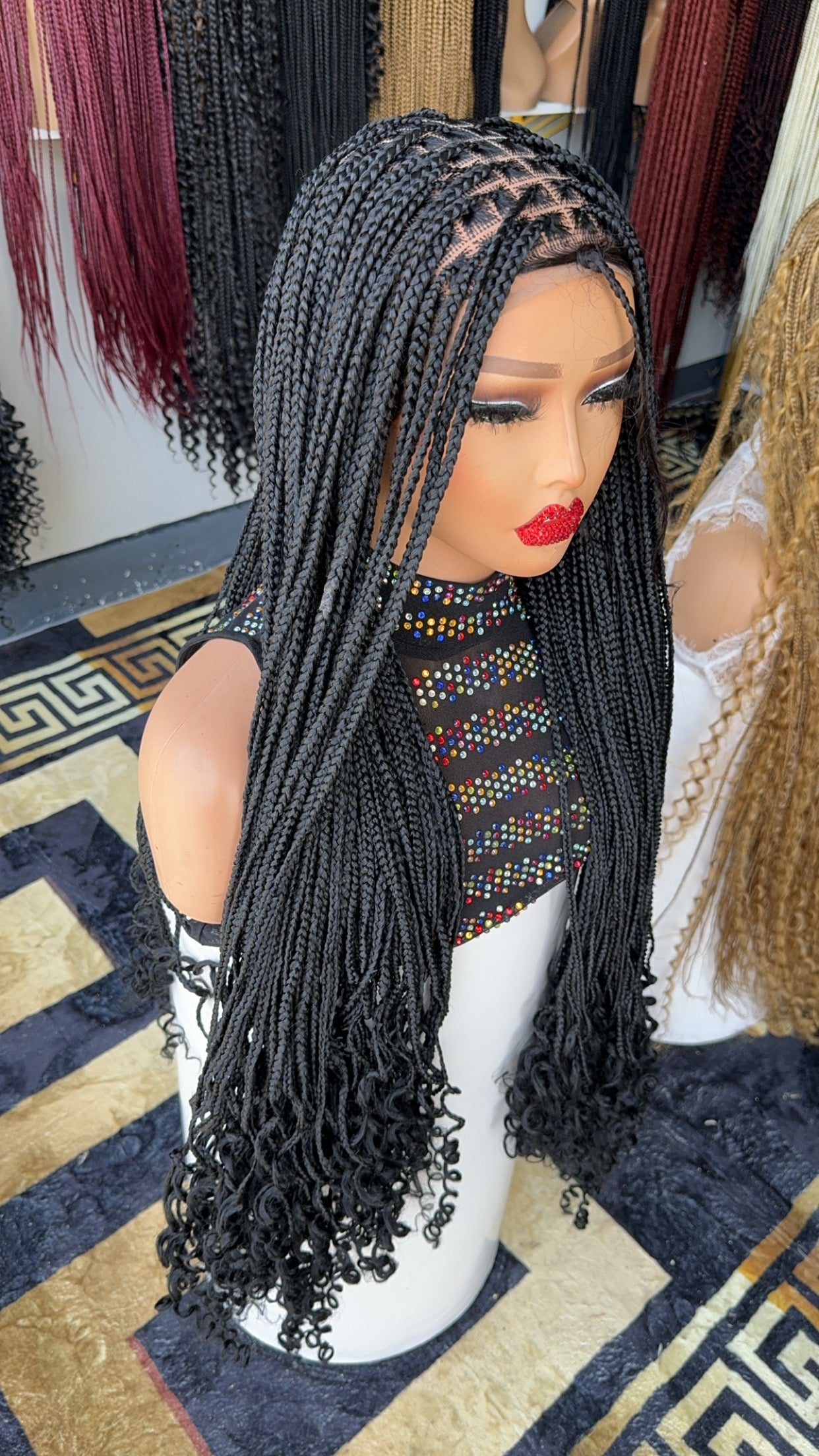 30 inches curly tips knotless braided wig