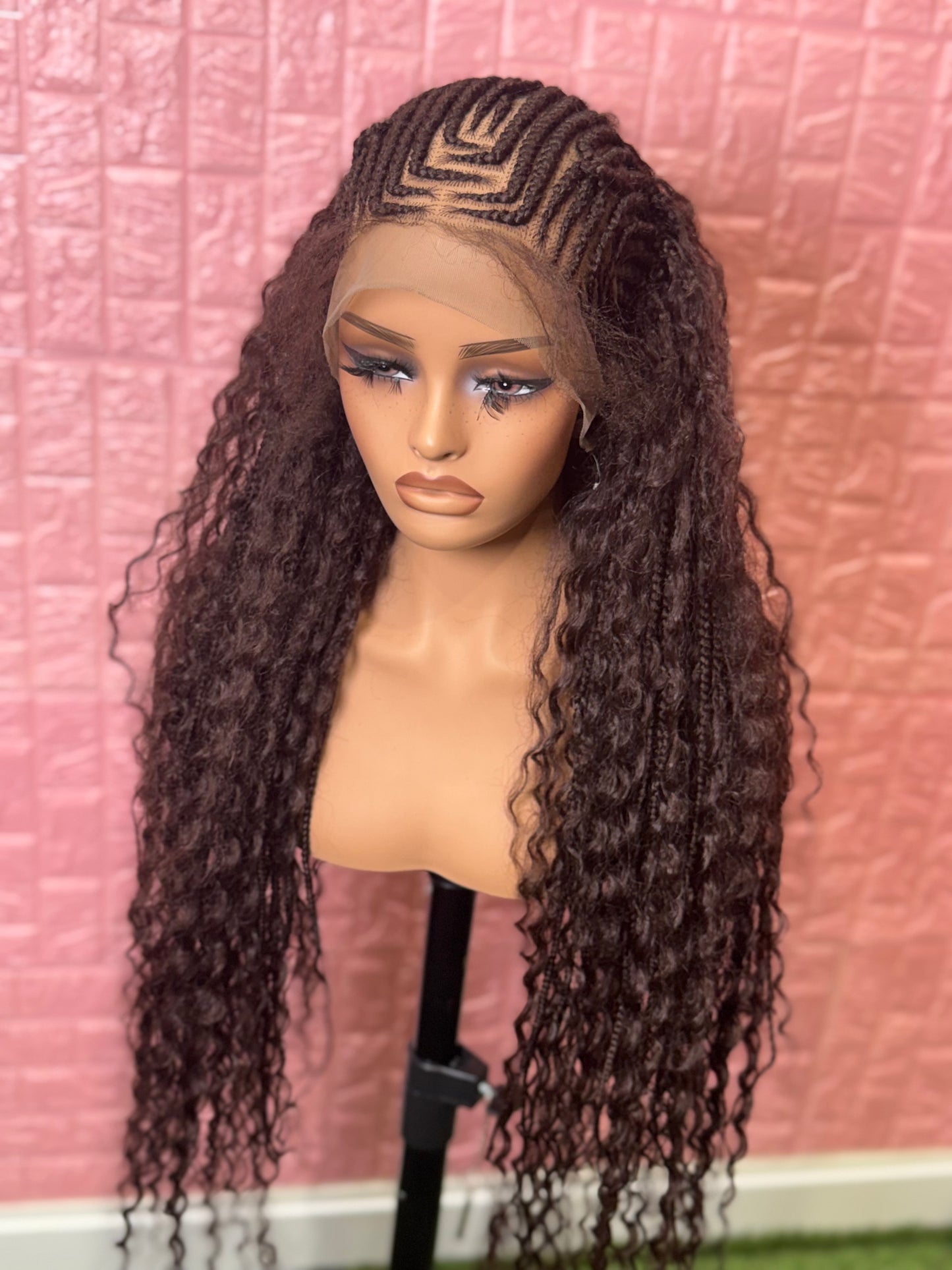 Brown braids front boho knotless braided wig full lace