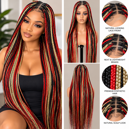 Red highlights knotless braided wig