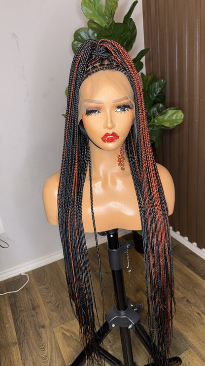 Black and brown knotless full lace 40 inches braided wig
