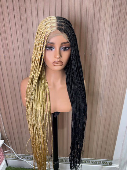 Black and blonde sided knotless braided wig fullace
