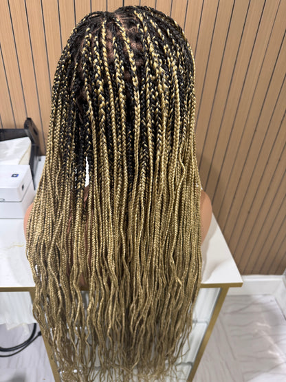Honeymix blonde dark root fullace knotless braided wig