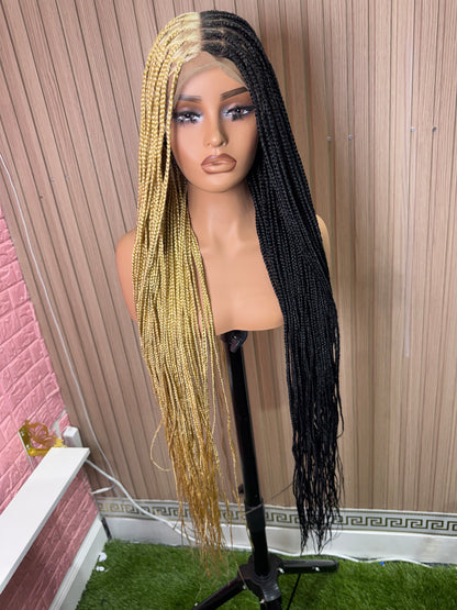 Black and blonde sided knotless braided wig fullace
