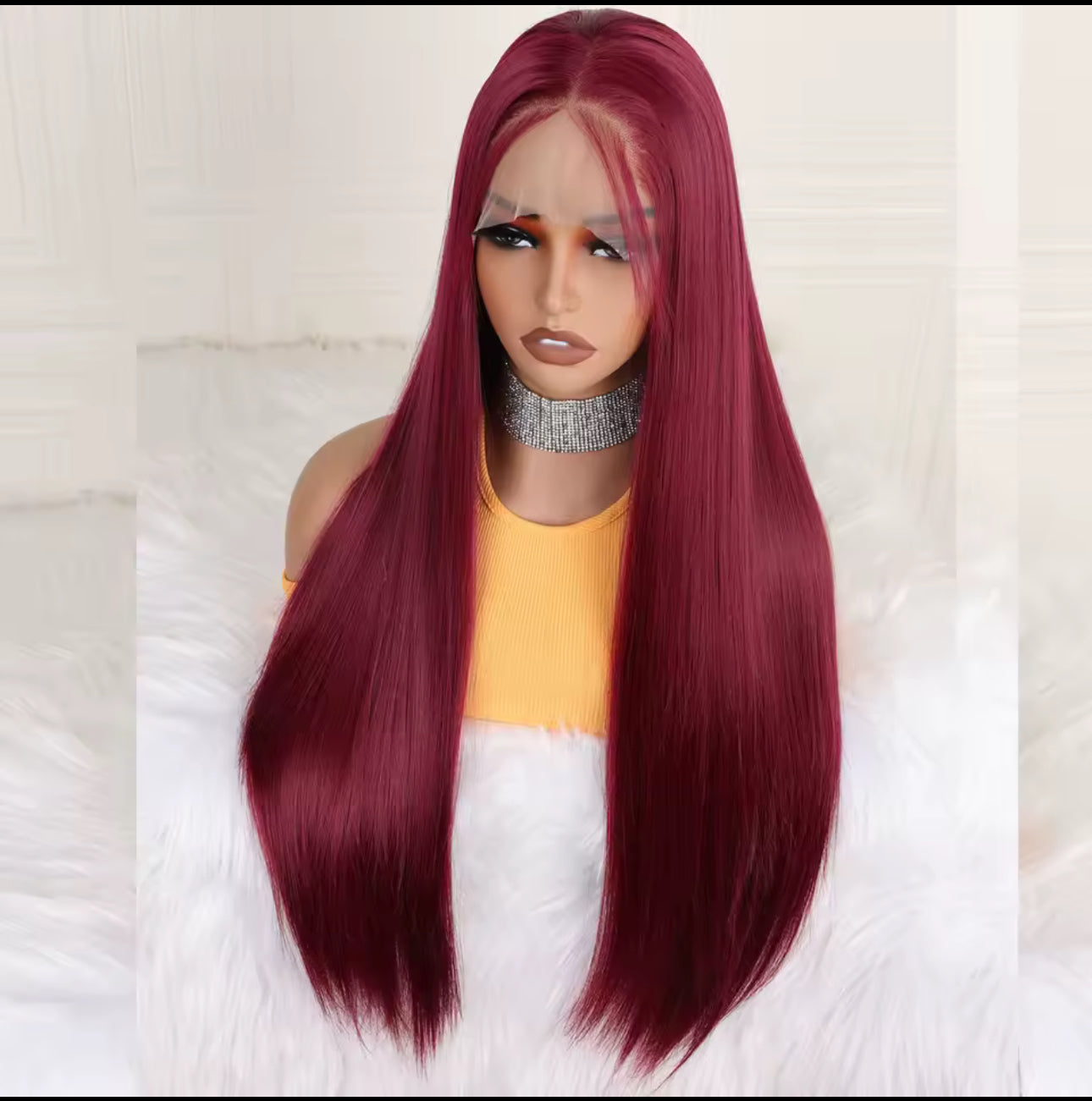 Burgundy synthetic lace front wig