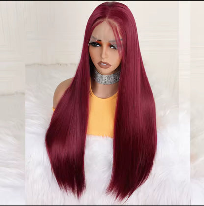 Burgundy synthetic lace front wig