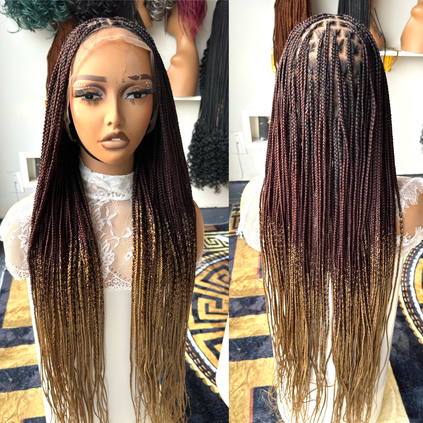 Black with brown tips 20inches knotless braids