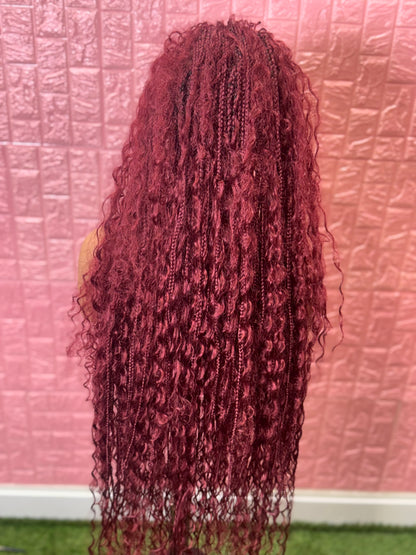 Burgundy braids front knotless braided wig fullace  clearance sales