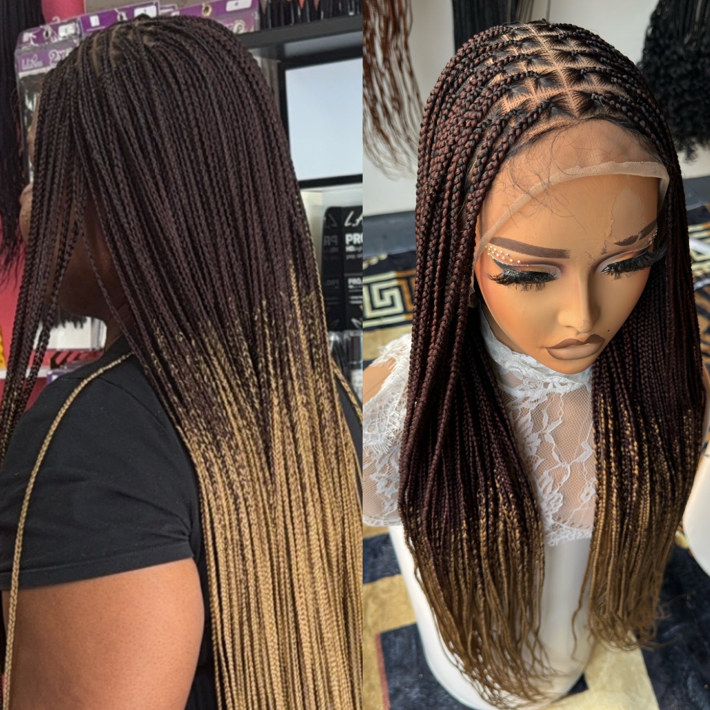 Black with brown tips 20inches knotless braids