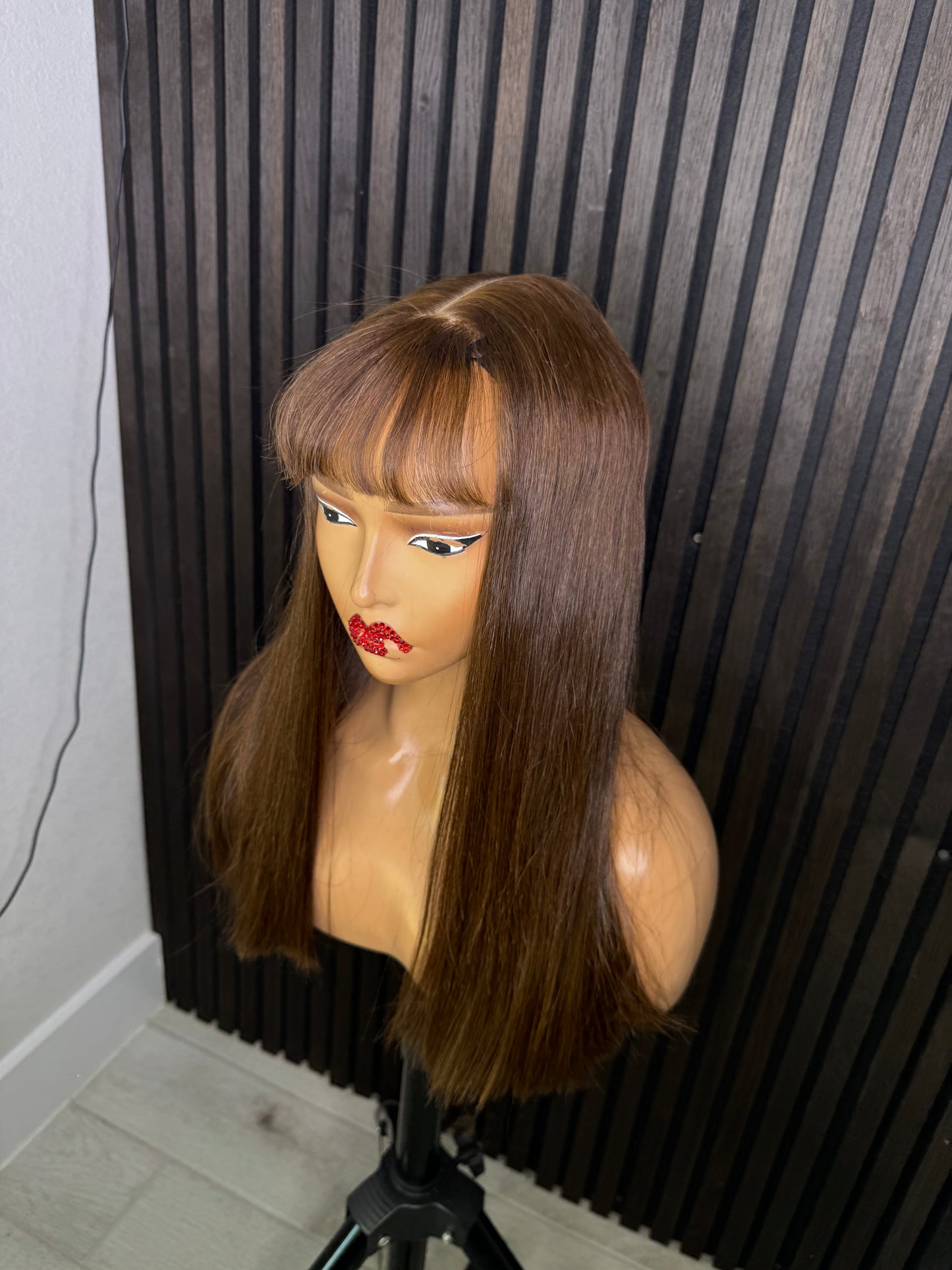 Raw human hair bone straight fringe brown