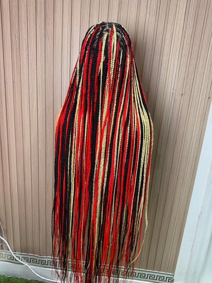Red highlights knotless braided wig