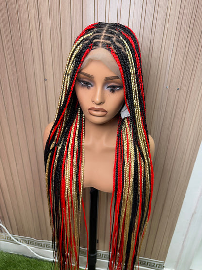 Red highlights knotless braided wig