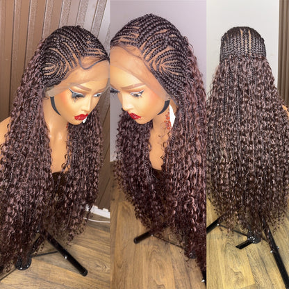 Cornrows braided wig in burgundy, brown and color 27