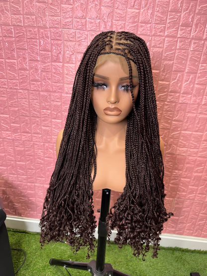 Brown curl tips knotless braided wig fullace