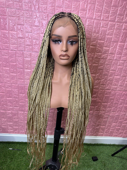 613 blonde dark root knotless braided wig fullace