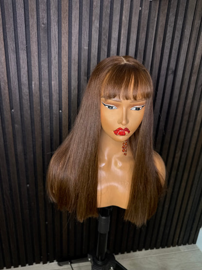 Raw human hair bone straight fringe brown