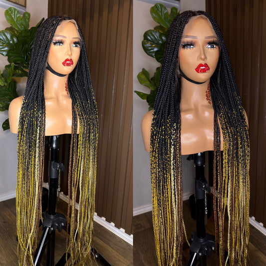 Omber mix court tips knotless braided wig