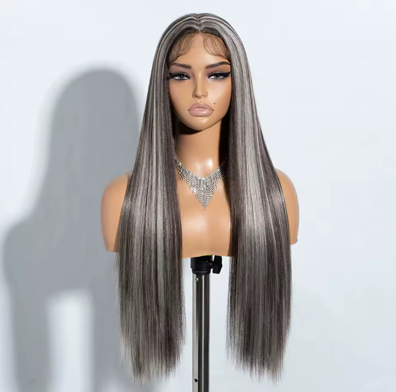 Gray highlights synthetic wig
