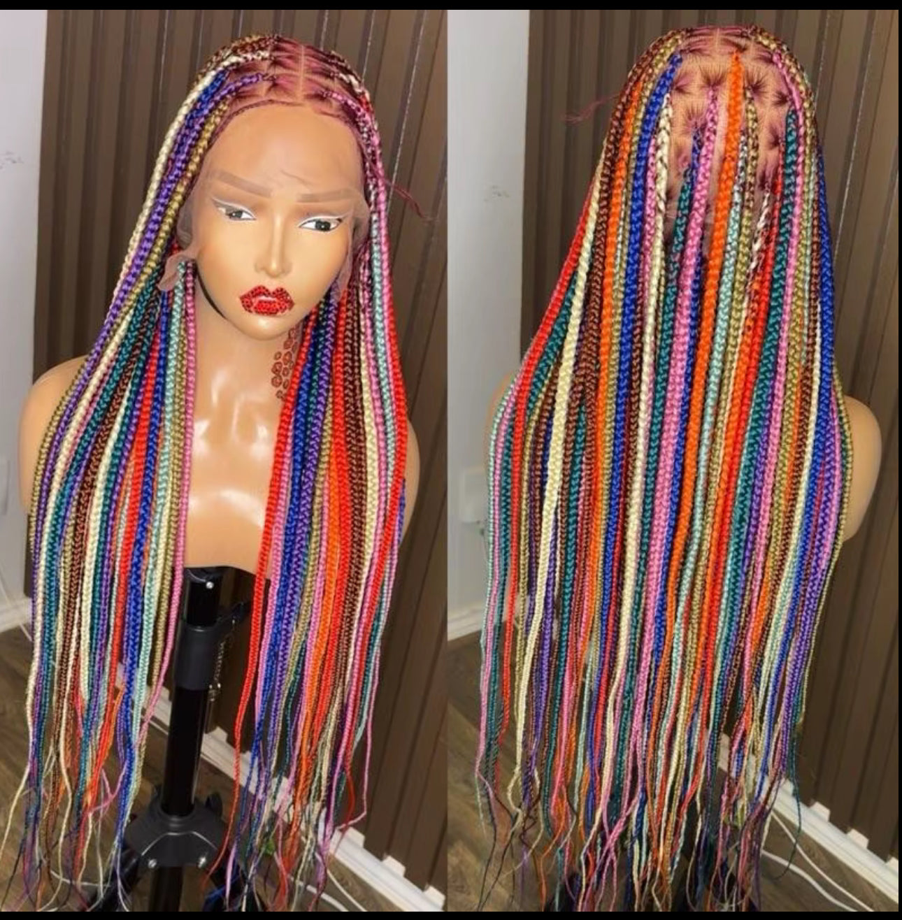 Rainbow fullace knotless braided wig