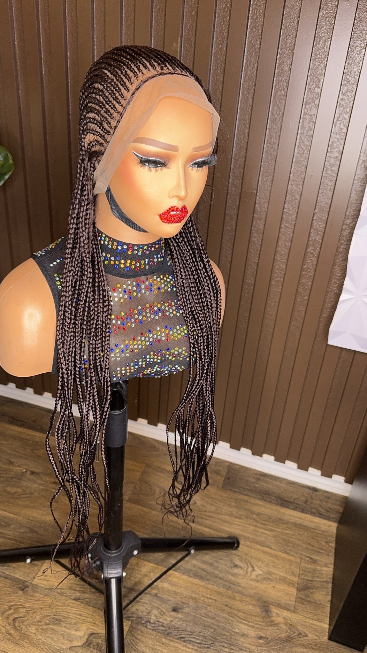 Brown cornrow braided wig