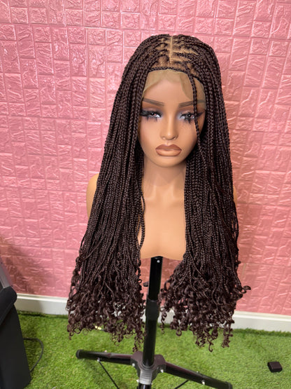 Brown curl tips knotless braided wig fullace