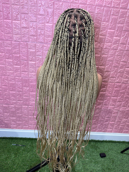 613 blonde dark root knotless braided wig fullace